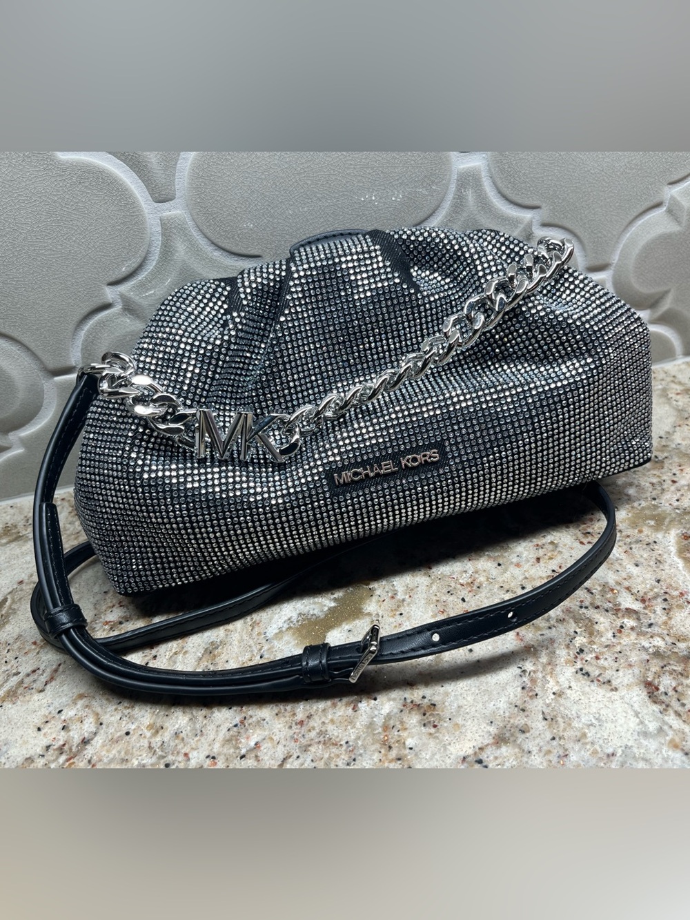 Michael Kors Black Nola small Crystal-Embellished Shoulder Bag/Clutch